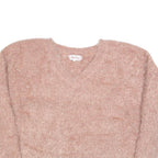 PINK ROSE Womens Pink Jumper Plain V-Neck Chunky Knit M Casual Soft