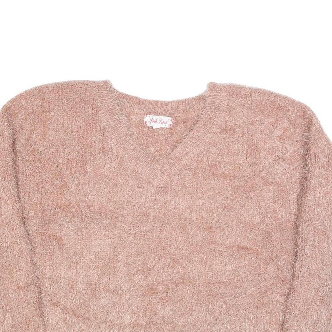 PINK ROSE Womens Pink Jumper Plain V-Neck Chunky Knit M Casual Soft