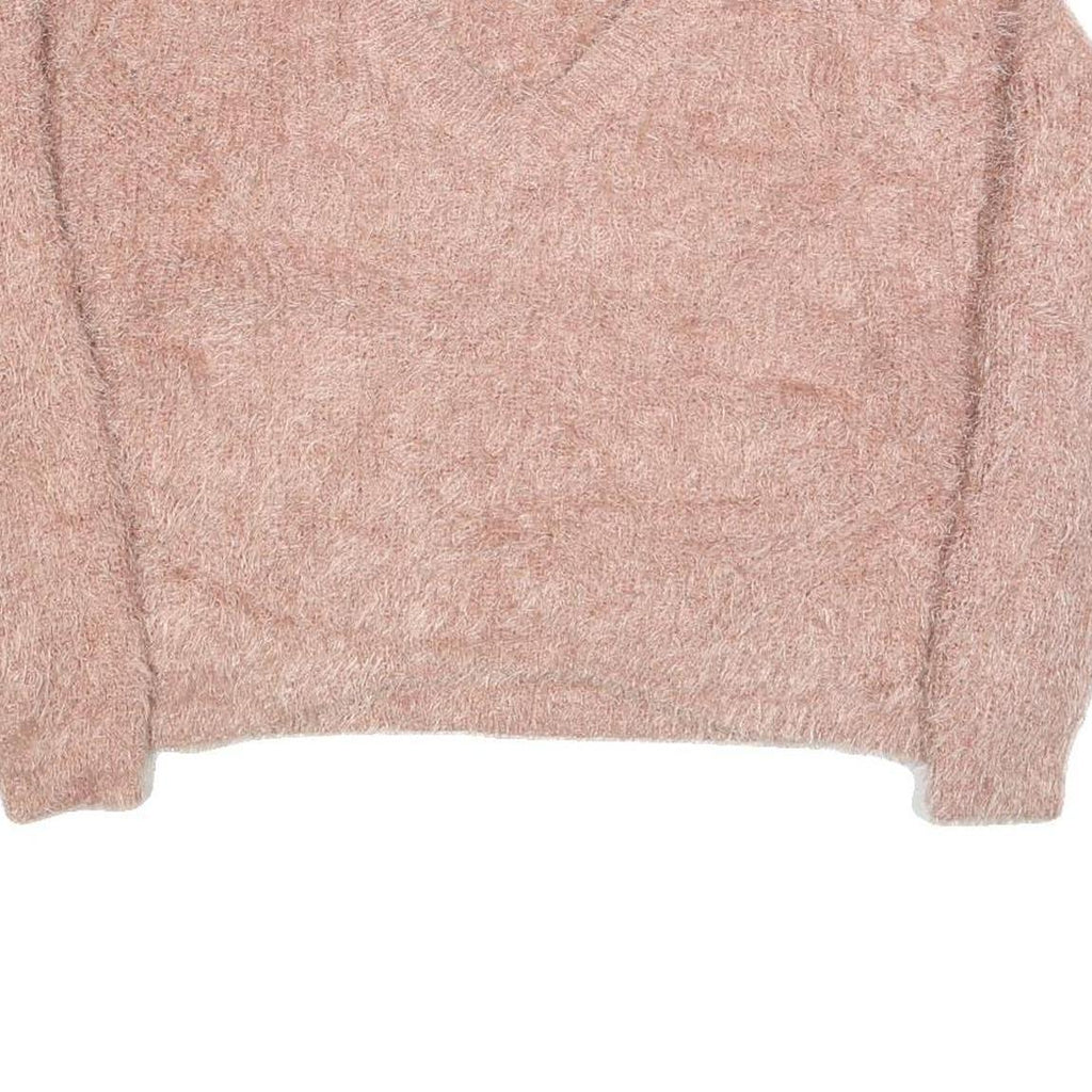 PINK ROSE Womens Pink Jumper Plain V-Neck Chunky Knit M Casual Soft