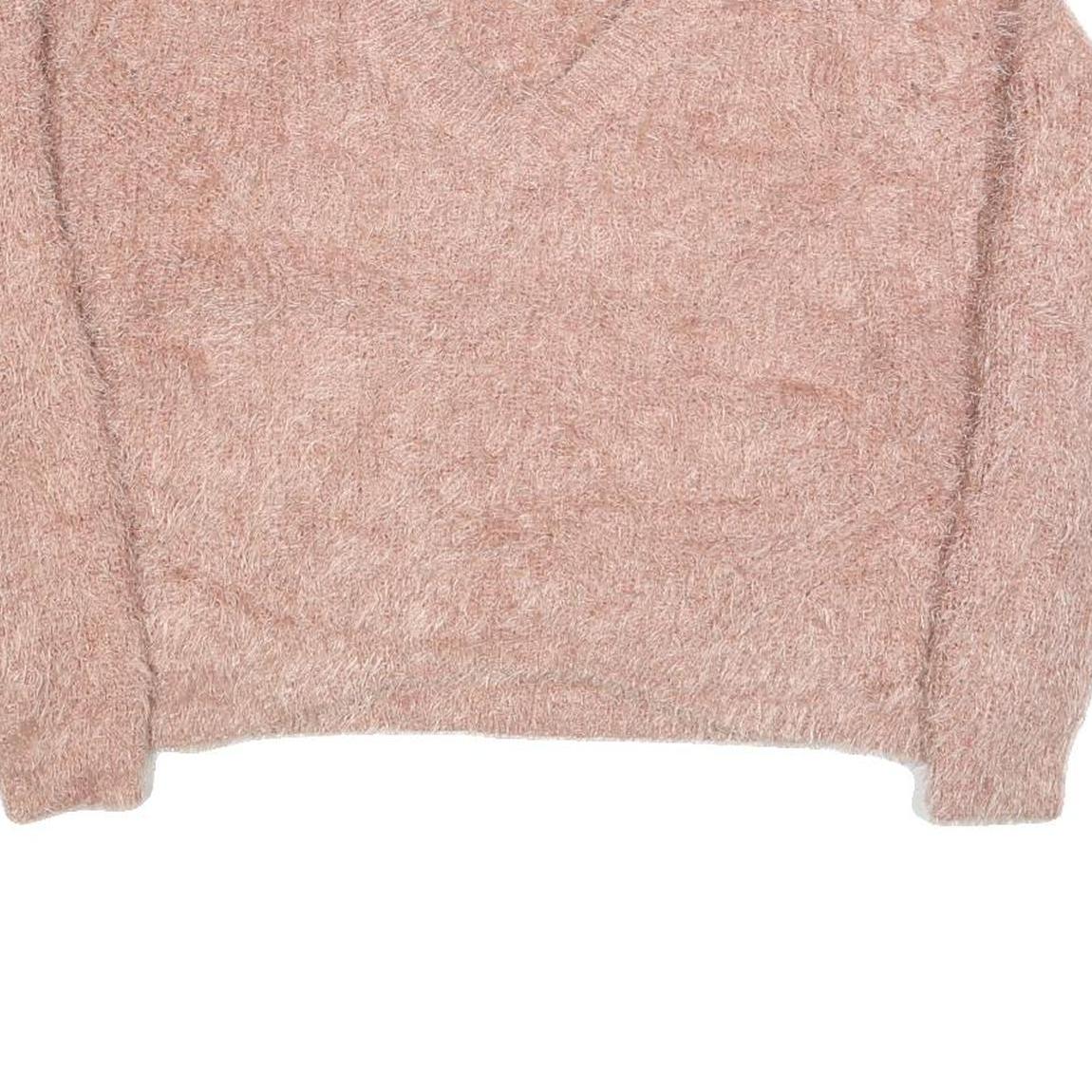 PINK ROSE Womens Pink Jumper Plain V-Neck Chunky Knit M Casual Soft