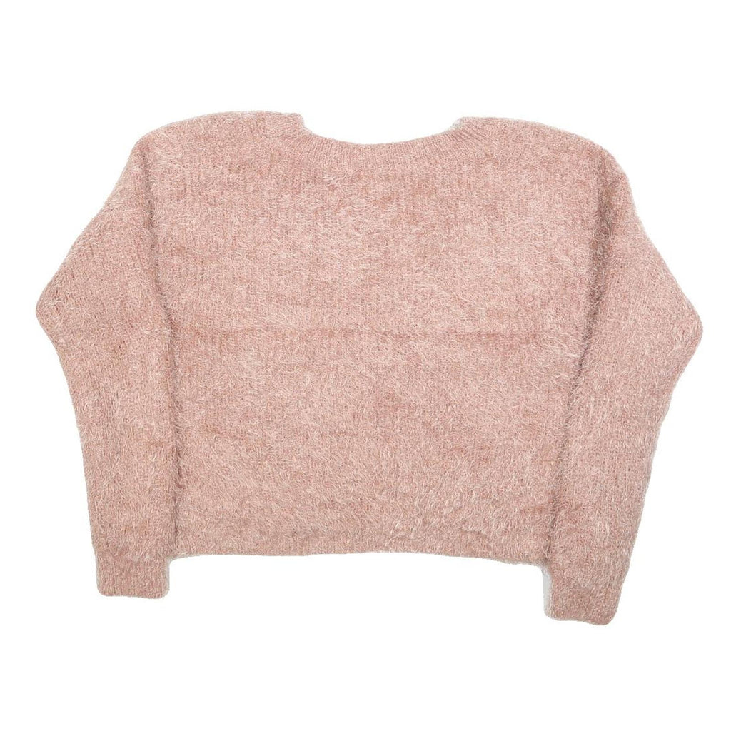 PINK ROSE Womens Pink Jumper Plain V-Neck Chunky Knit M Casual Soft