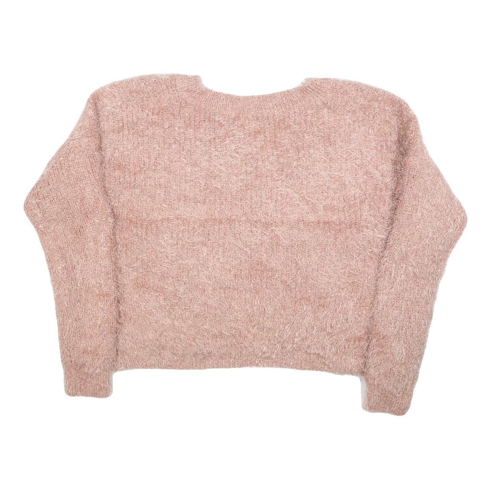 PINK ROSE Womens Pink Jumper Plain V-Neck Chunky Knit M Casual Soft