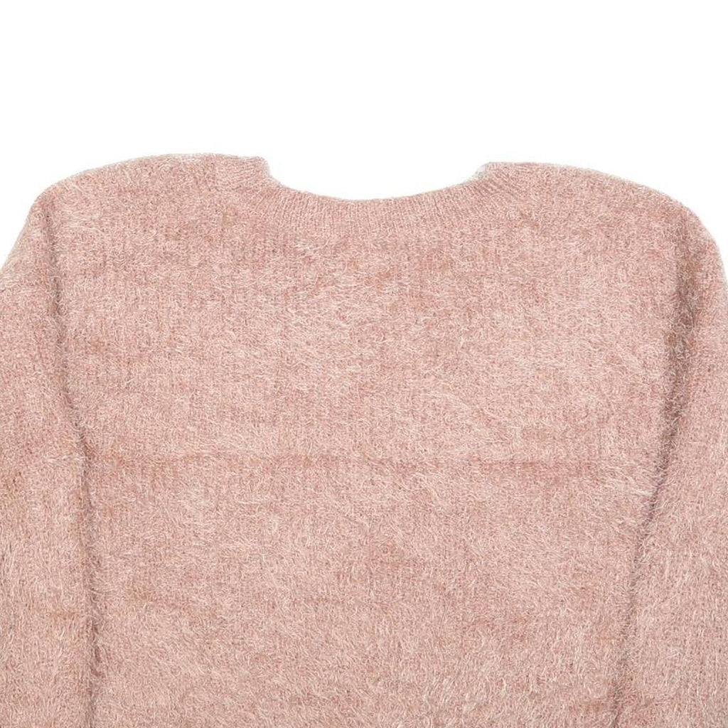 PINK ROSE Womens Pink Jumper Plain V-Neck Chunky Knit M Casual Soft