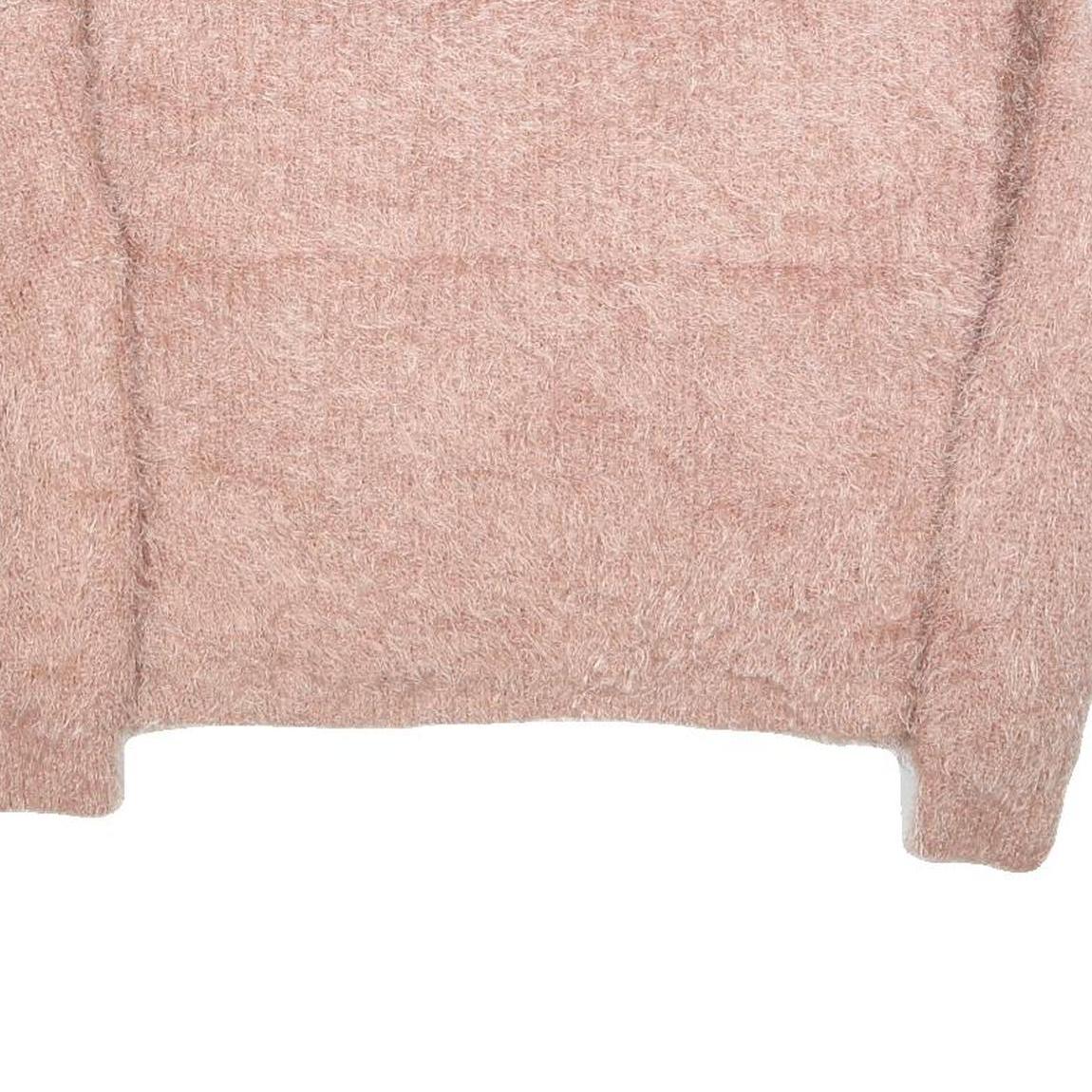 PINK ROSE Womens Pink Jumper Plain V-Neck Chunky Knit M Casual Soft