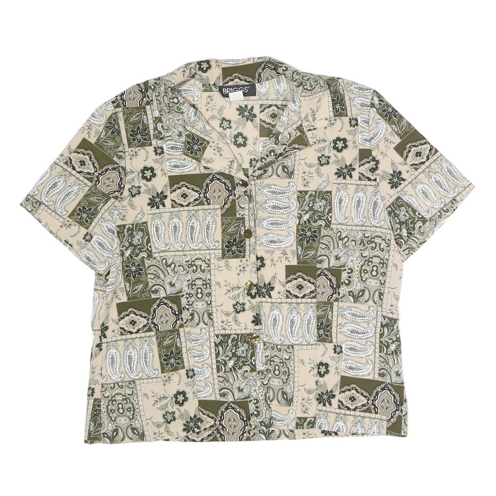 BRIGGS Womens Beige & Green Printed Shirt Short Sleeve Collared UK 14 Polyester