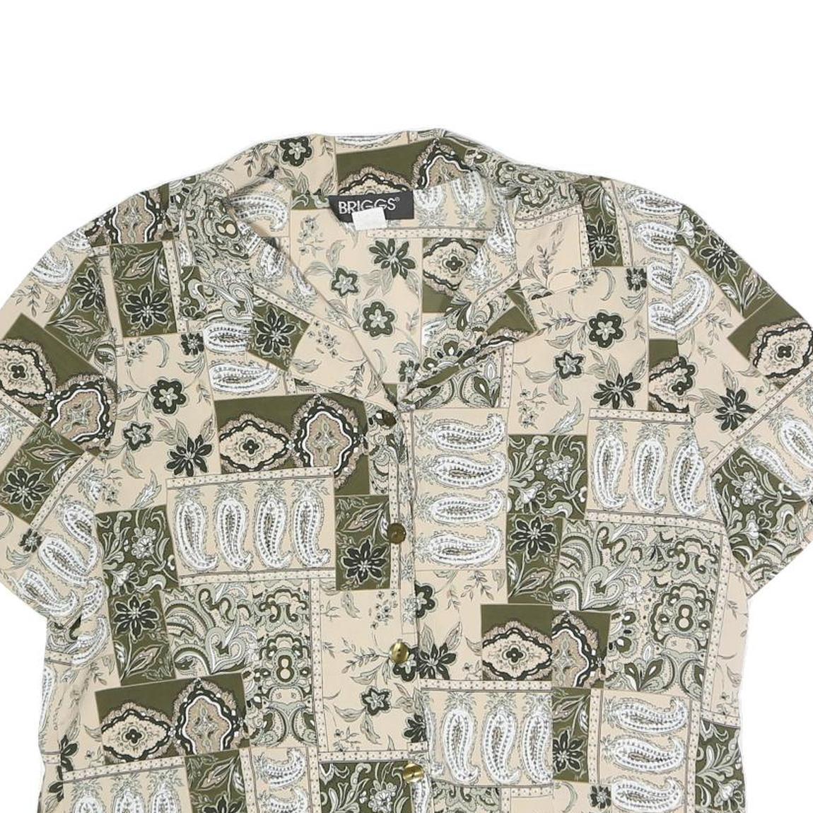 BRIGGS Womens Beige & Green Printed Shirt Short Sleeve Collared UK 14 Polyester