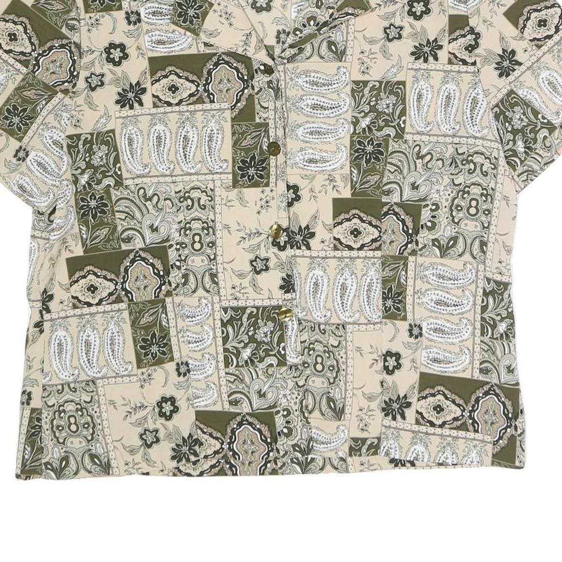 BRIGGS Womens Beige & Green Printed Shirt Short Sleeve Collared UK 14 Polyester