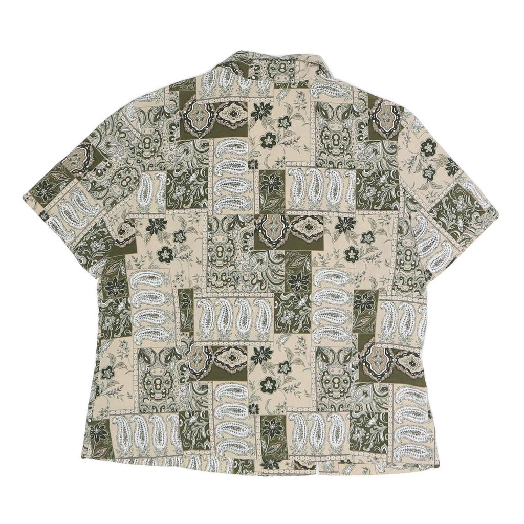 BRIGGS Womens Beige & Green Printed Shirt Short Sleeve Collared UK 14 Polyester