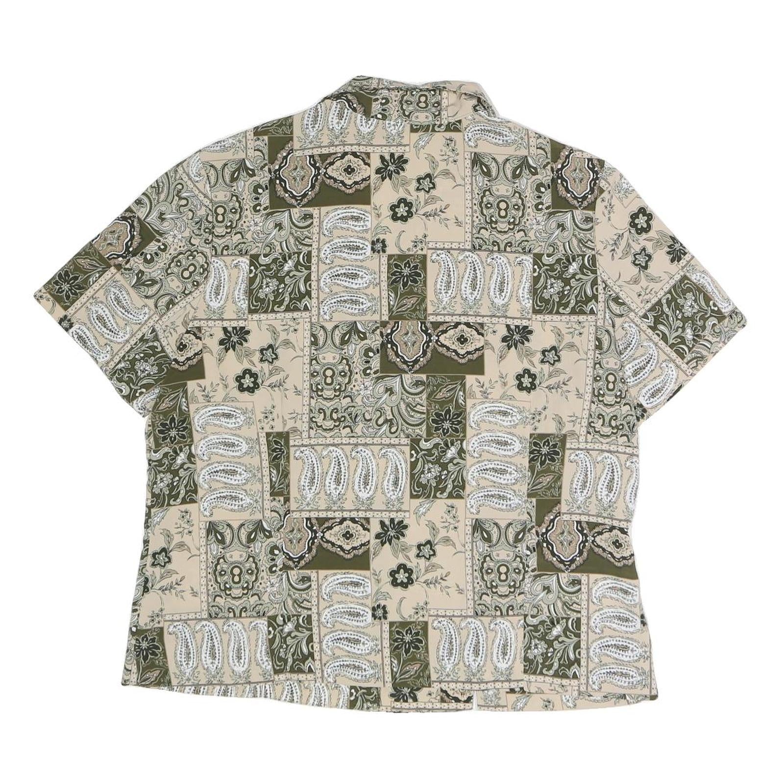 BRIGGS Womens Beige & Green Printed Shirt Short Sleeve Collared UK 14 Polyester