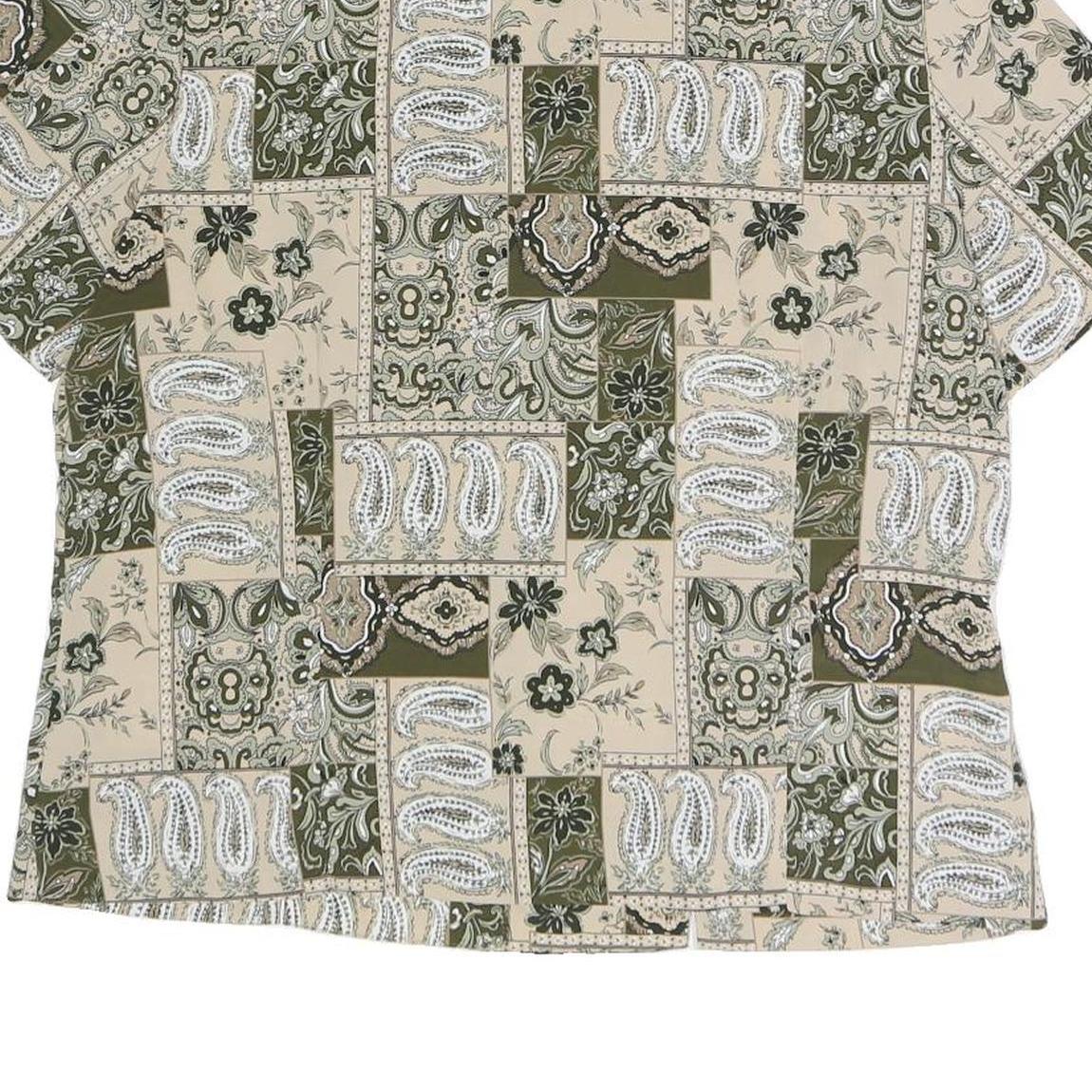 BRIGGS Womens Beige & Green Printed Shirt Short Sleeve Collared UK 14 Polyester