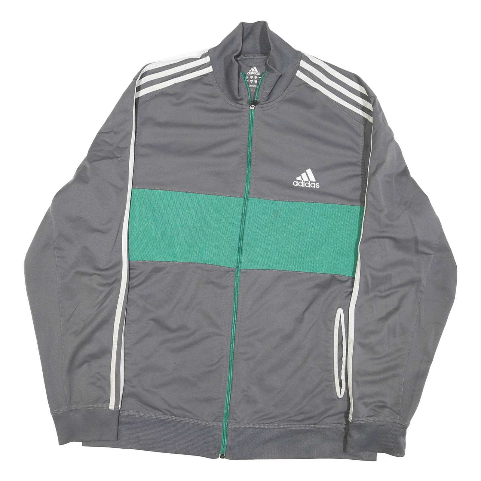 ADIDAS Mens Grey & Green Track Jacket XL Polyester Blend Plain Zip Casual