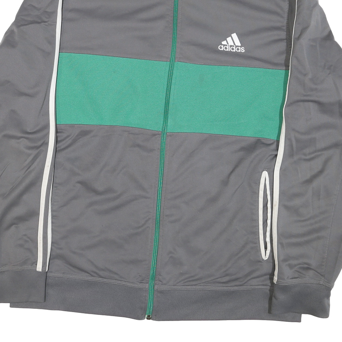ADIDAS Mens Grey & Green Track Jacket XL Polyester Blend Plain Zip Casual
