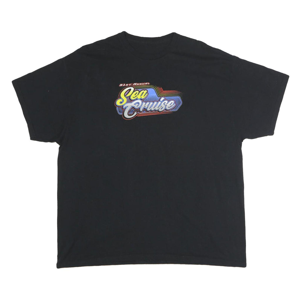 Mens Black Sea Cruise Graphic T-Shirt 2XL Short Sleeve Crew Neck Car Print