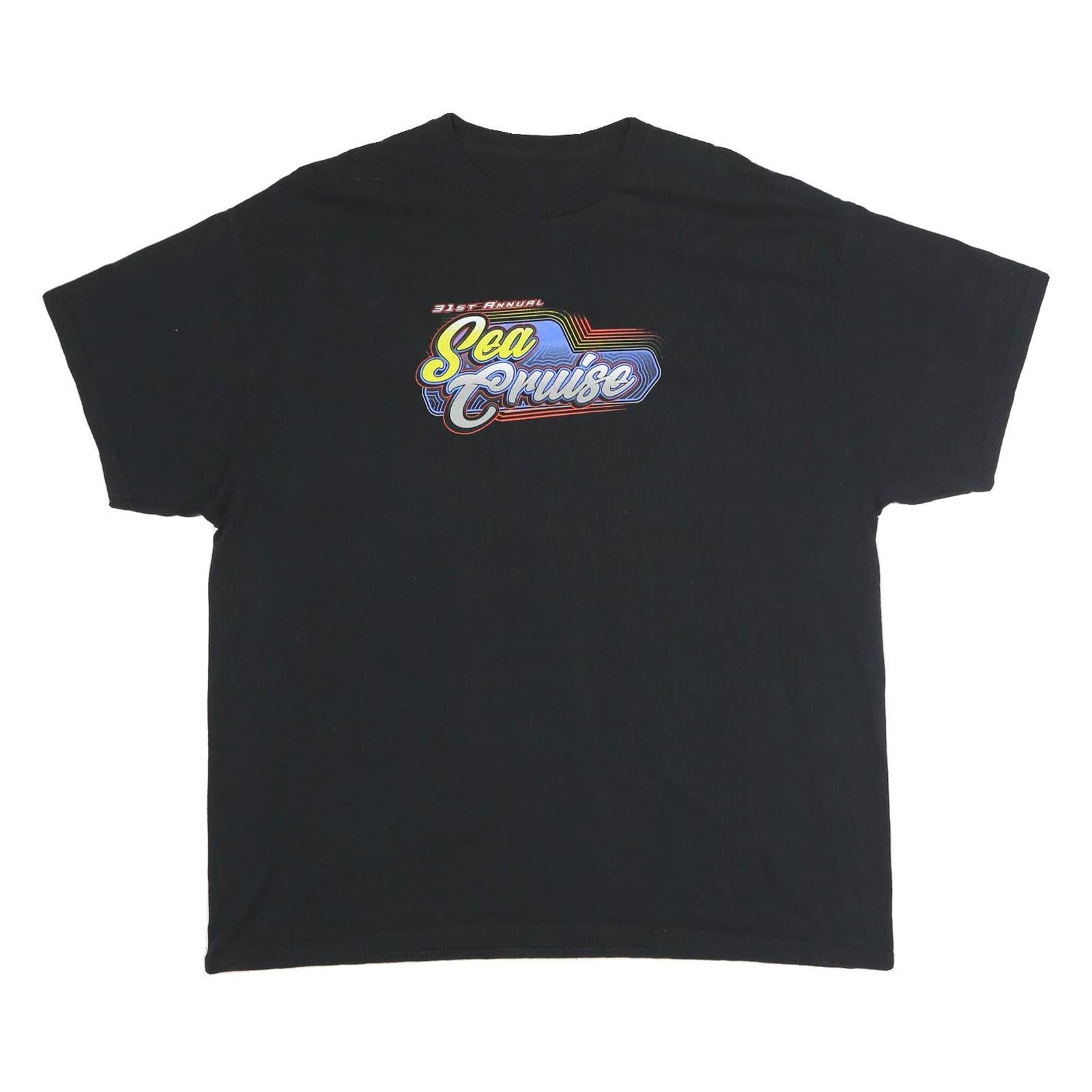 Mens Black Sea Cruise Graphic T-Shirt 2XL Short Sleeve Crew Neck Car Print