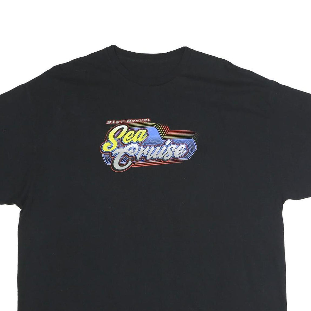 Mens Black Sea Cruise Graphic T-Shirt 2XL Short Sleeve Crew Neck Car Print