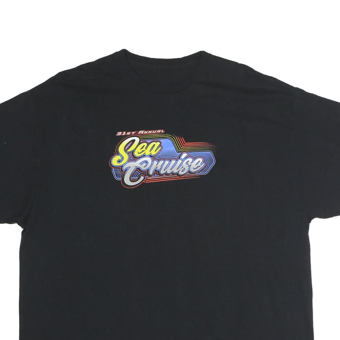 Mens Black Sea Cruise Graphic T-Shirt 2XL Short Sleeve Crew Neck Car Print