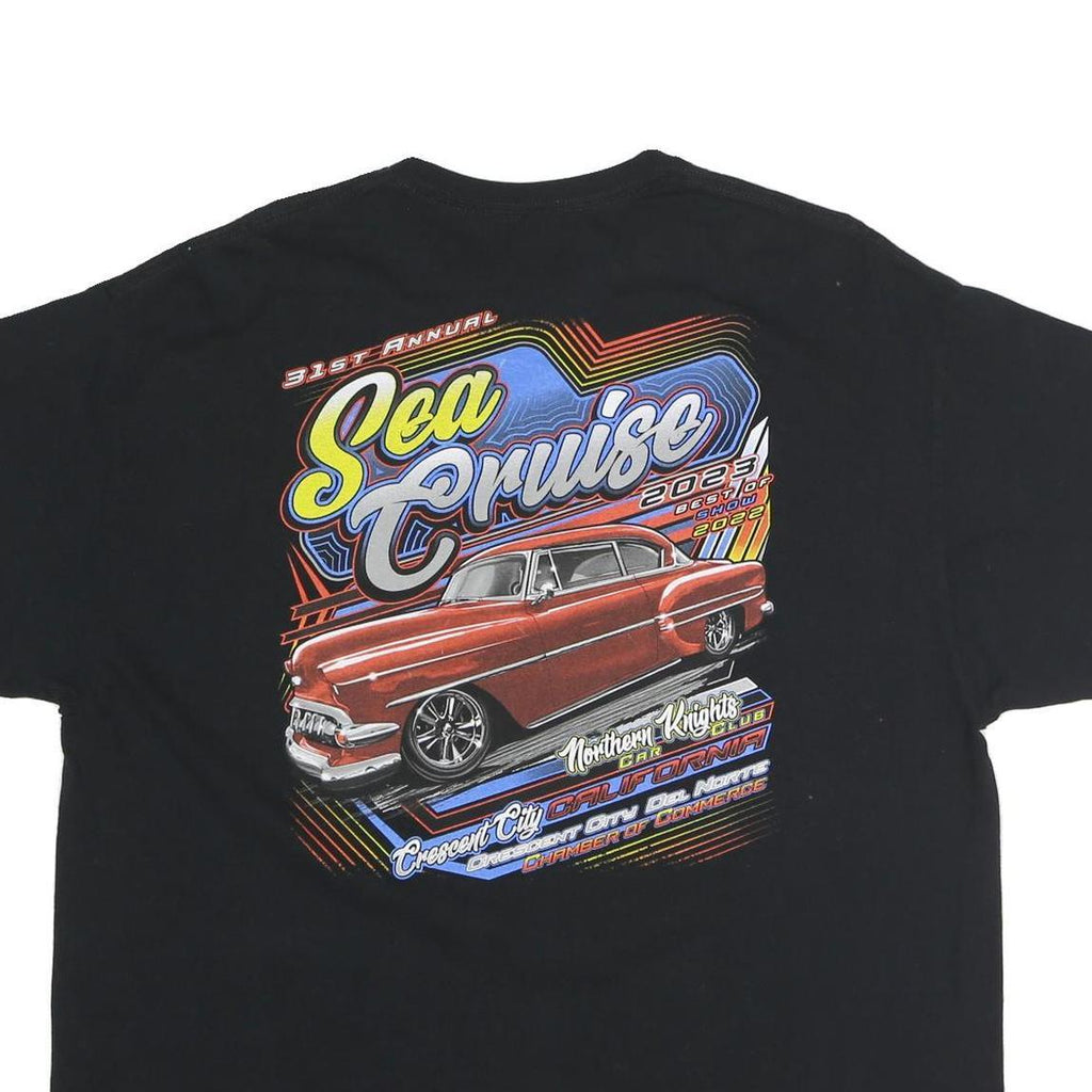 Mens Black Sea Cruise Graphic T-Shirt 2XL Short Sleeve Crew Neck Car Print