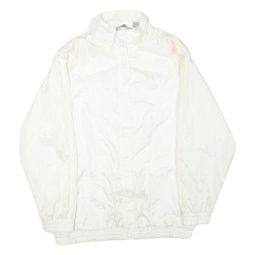 Womens White Button Jacket L Polyester Blend Plain Lightweight Casual