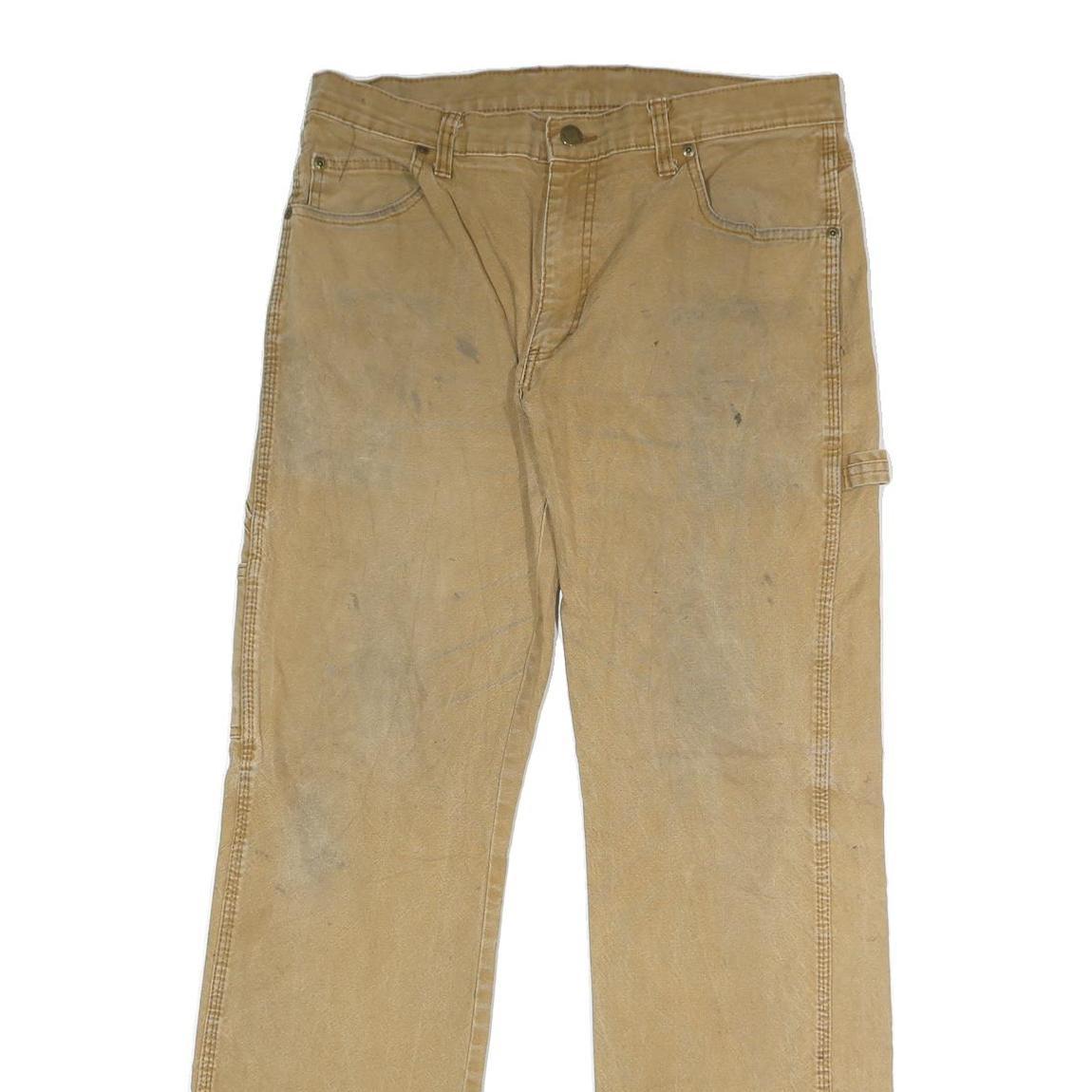 DICKIES Mens Jeans Beige Regular Straight Denim W34 L32 Workwear Zip Closure