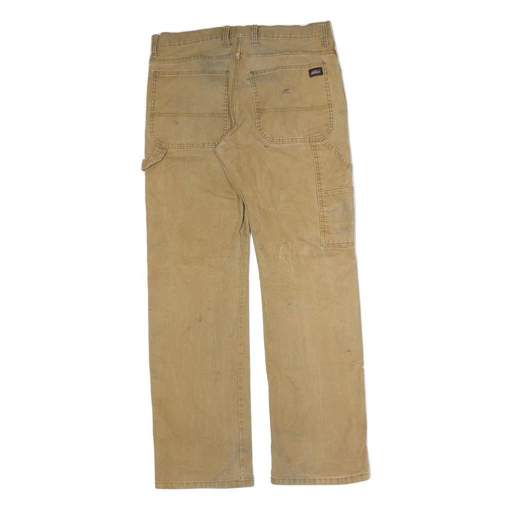DICKIES Mens Jeans Beige Regular Straight Denim W34 L32 Workwear Zip Closure
