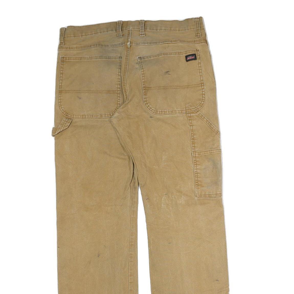 DICKIES Mens Jeans Beige Regular Straight Denim W34 L32 Workwear Zip Closure