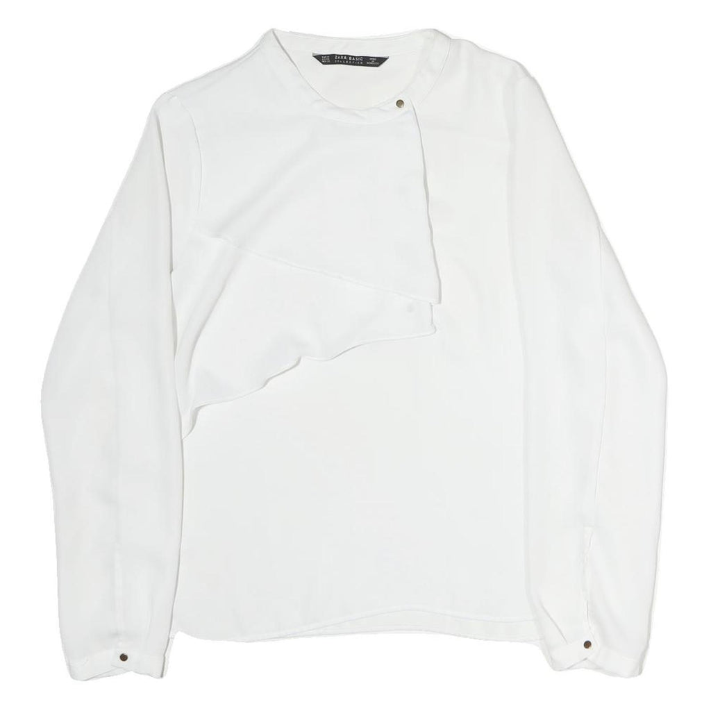 ZARA Womens White Basic Long Sleeve Crew Neck Plain Top M Elegant