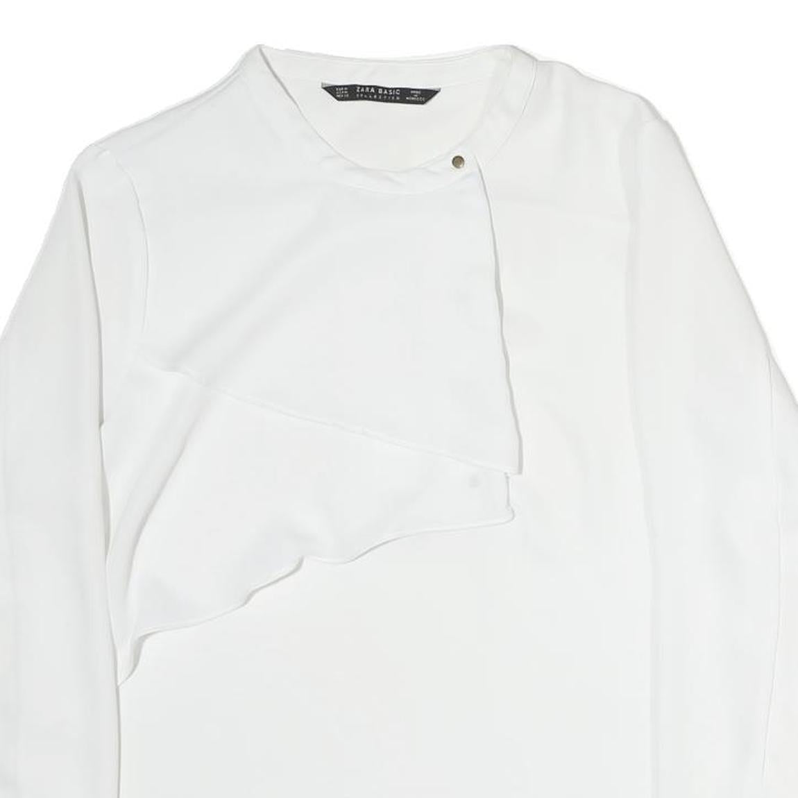 ZARA Womens White Basic Long Sleeve Crew Neck Plain Top M Elegant