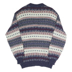 SISLEY Mens Blue White Red Patterned Button Up Fair Isle V-Neck Jumper S Cotton