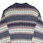 SISLEY Mens Blue White Red Patterned Button Up Fair Isle V-Neck Jumper S Cotton