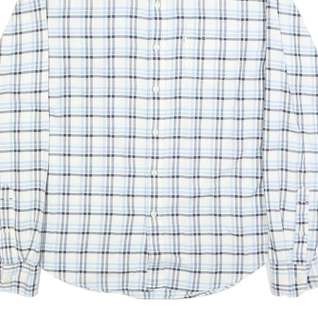 LEVI'S Mens White & Blue Checked Cotton Shirt M Classic Button-Down Collar Long