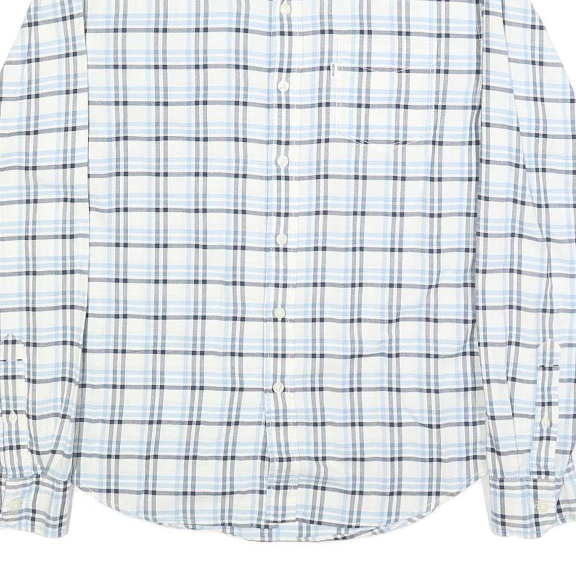 LEVI'S Mens White & Blue Checked Cotton Shirt M Classic Button-Down Collar Long