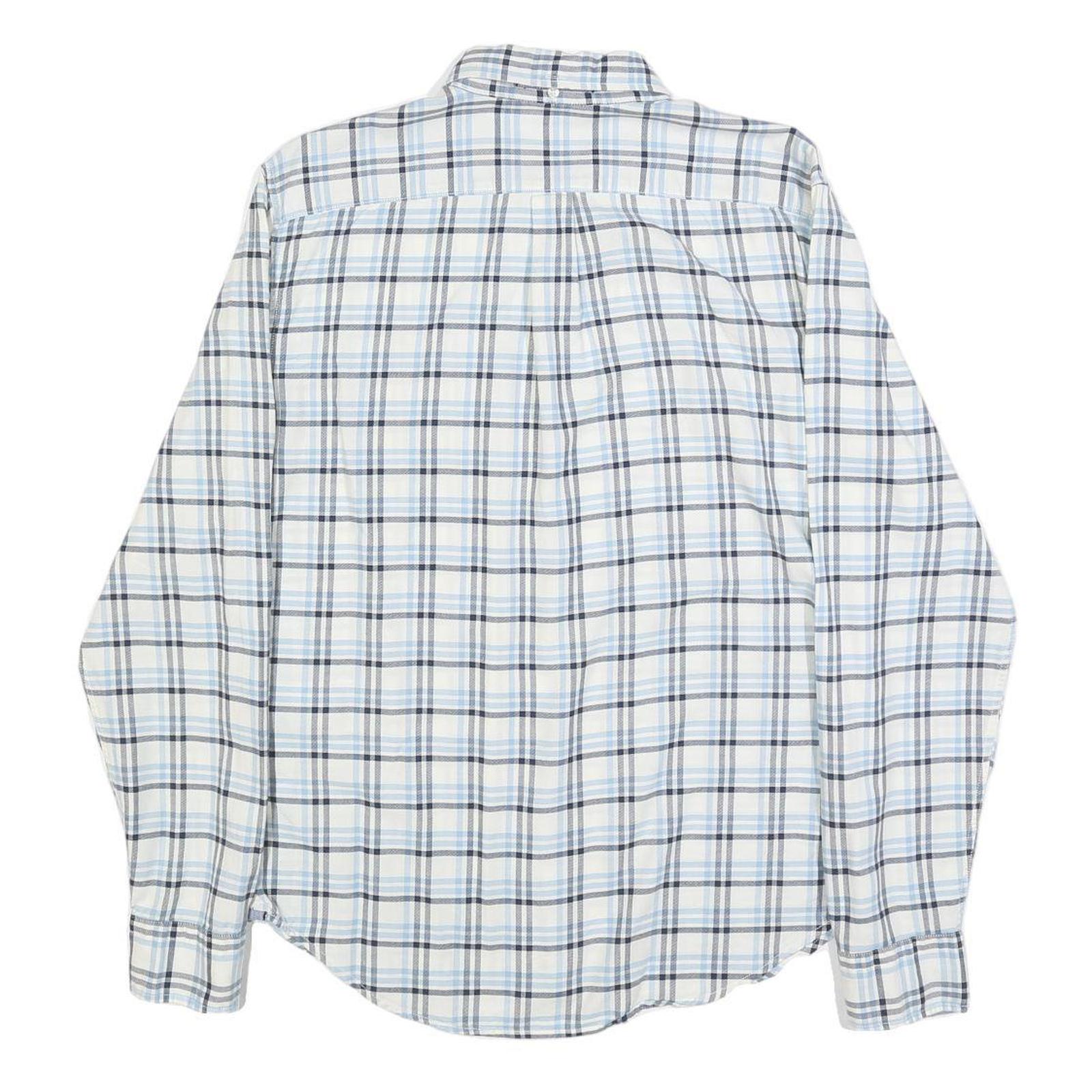 LEVI'S Mens White & Blue Checked Cotton Shirt M Classic Button-Down Collar Long