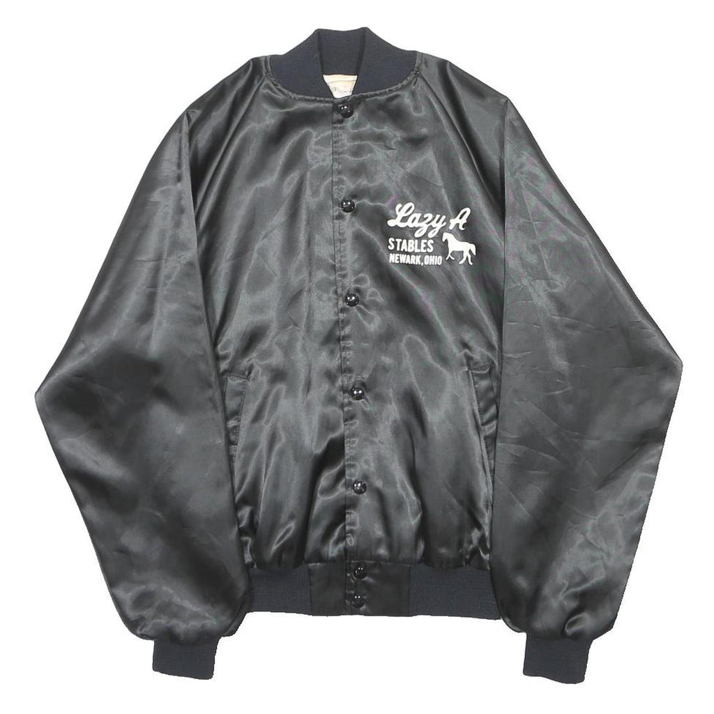 AUBURN Mens Black Nylon Bomber Jacket S Button Lazy A Stables Ohio