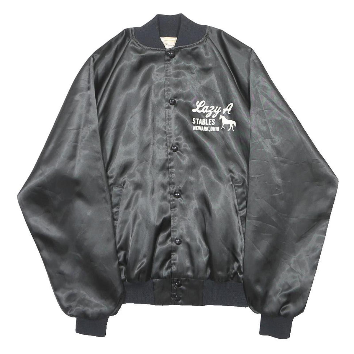 AUBURN Mens Black Nylon Bomber Jacket S Button Lazy A Stables Ohio