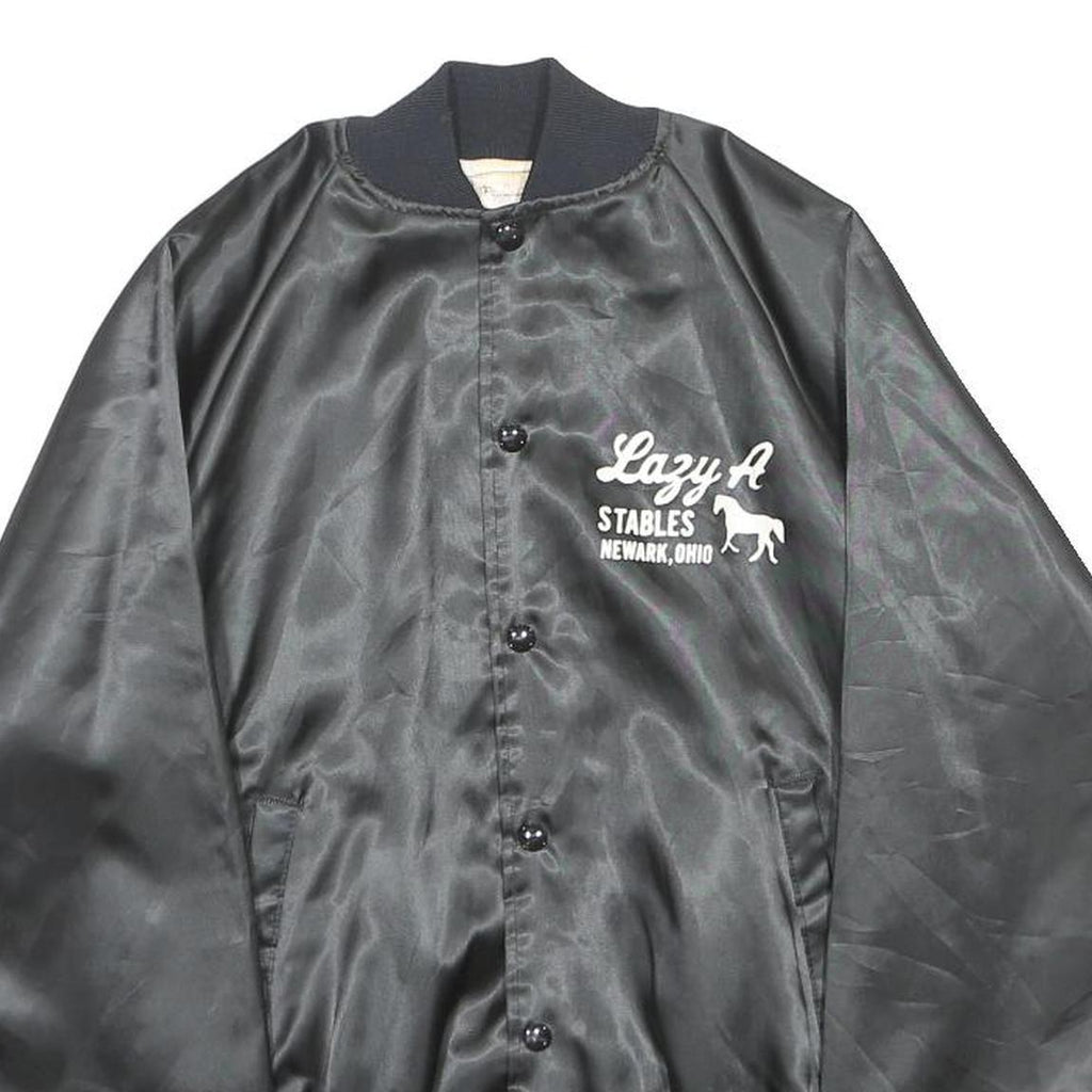 AUBURN Mens Black Nylon Bomber Jacket S Button Lazy A Stables Ohio