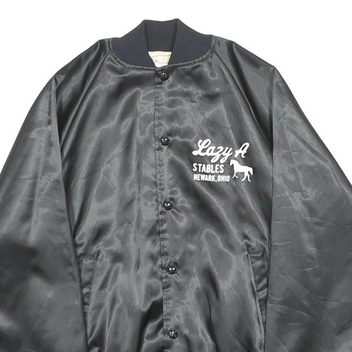 AUBURN Mens Black Nylon Bomber Jacket S Button Lazy A Stables Ohio