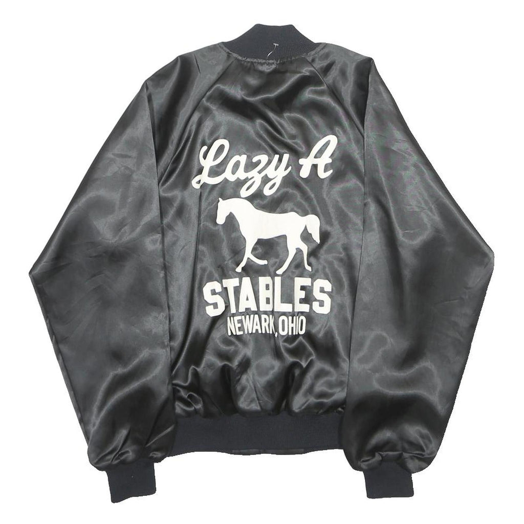 AUBURN Mens Black Nylon Bomber Jacket S Button Lazy A Stables Ohio