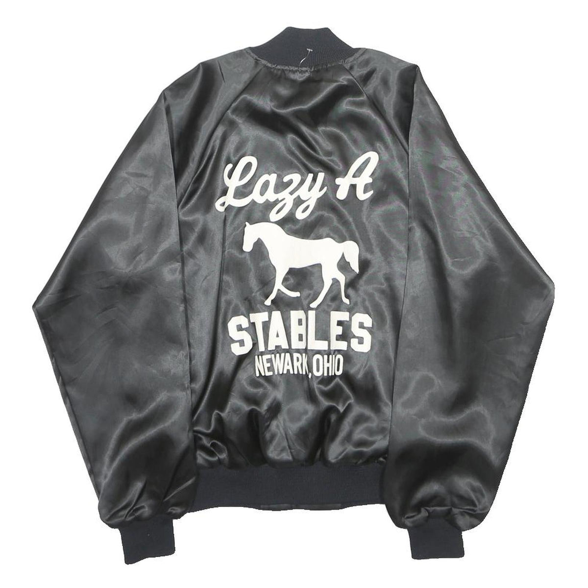 AUBURN Mens Black Nylon Bomber Jacket S Button Lazy A Stables Ohio