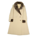 Womens Beige & Brown Faux Fur Collar Button Jacket S Polyester Blend Classic