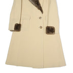Womens Beige & Brown Faux Fur Collar Button Jacket S Polyester Blend Classic