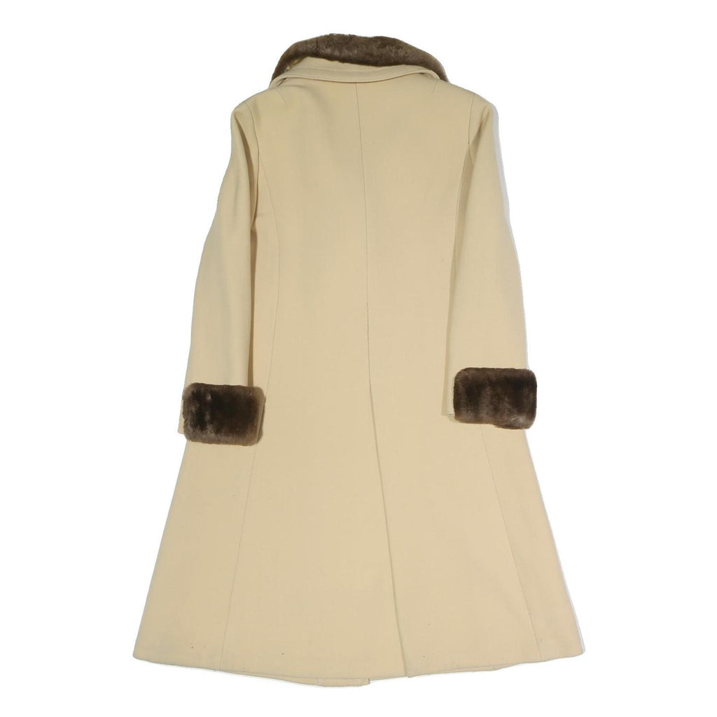 Womens Beige & Brown Faux Fur Collar Button Jacket S Polyester Blend Classic