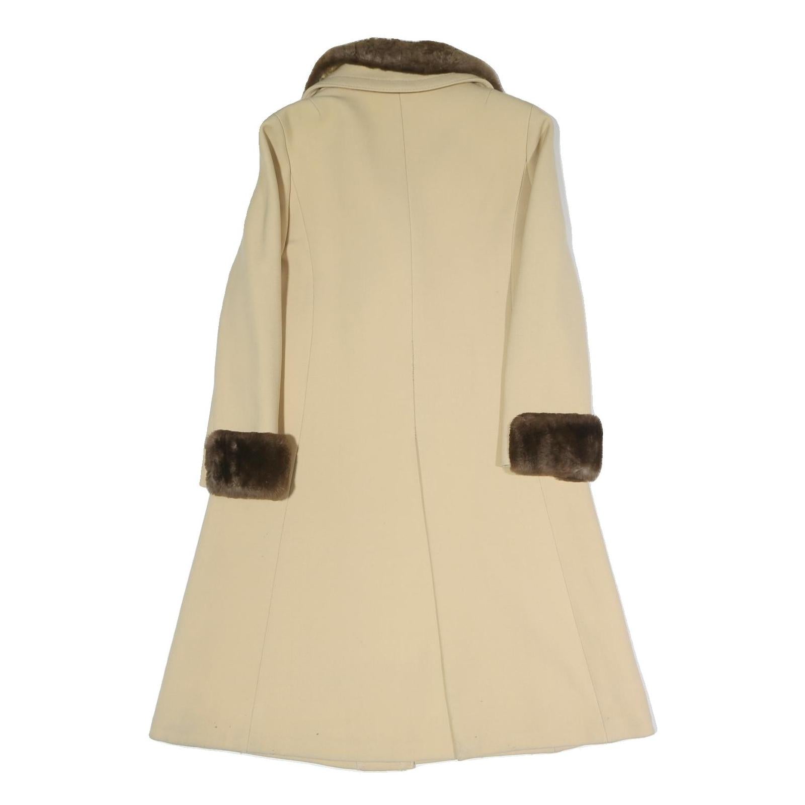 Womens Beige & Brown Faux Fur Collar Button Jacket S Polyester Blend Classic