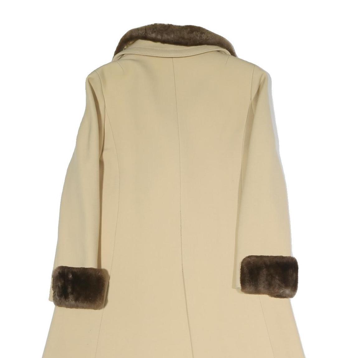 Womens Beige & Brown Faux Fur Collar Button Jacket S Polyester Blend Classic