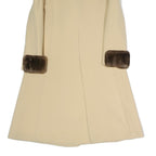 Womens Beige & Brown Faux Fur Collar Button Jacket S Polyester Blend Classic