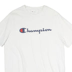 CHAMPION Mens White Cotton Graphic T-Shirt L Short Sleeve Crew Neck Logo