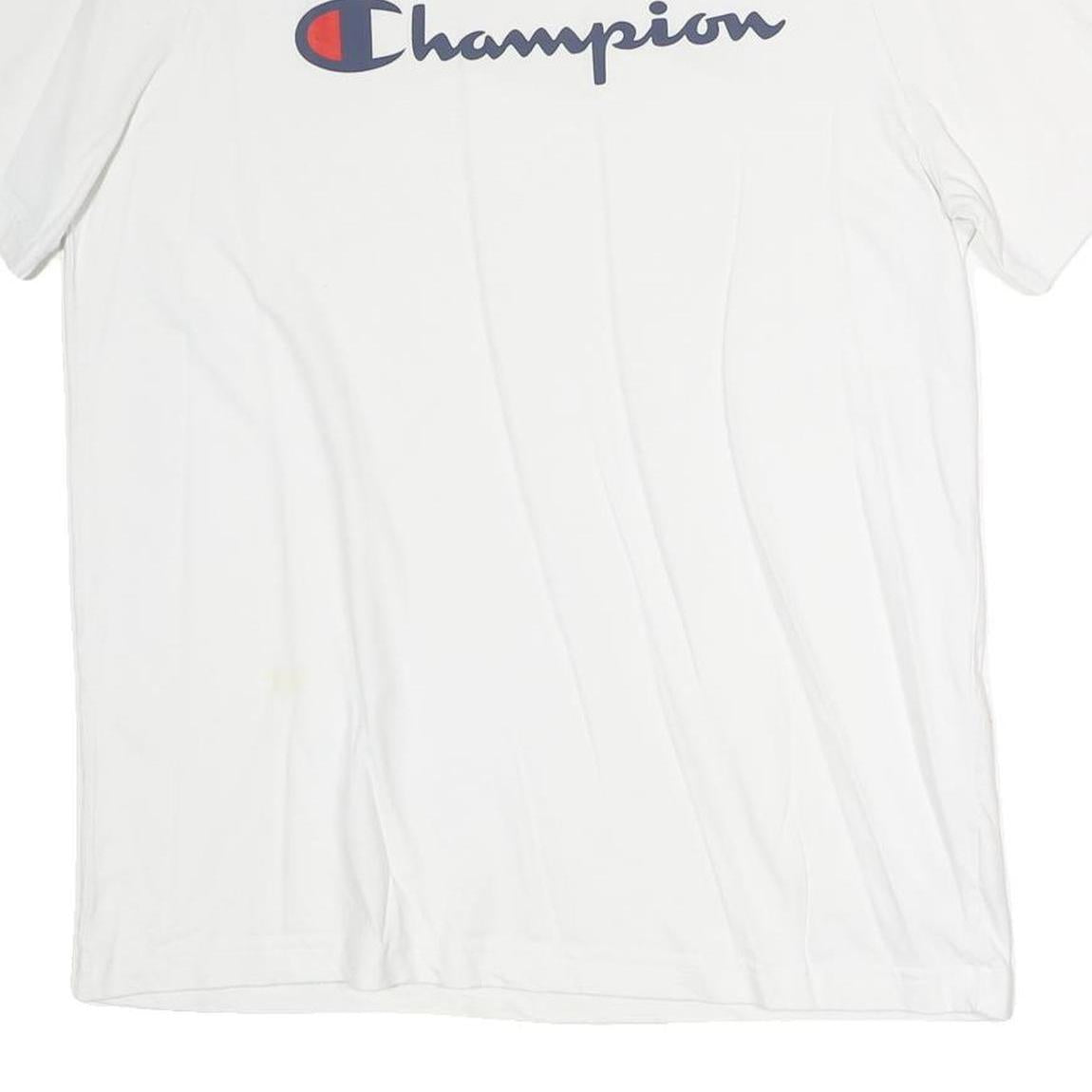 CHAMPION Mens White Cotton Graphic T-Shirt L Short Sleeve Crew Neck Logo