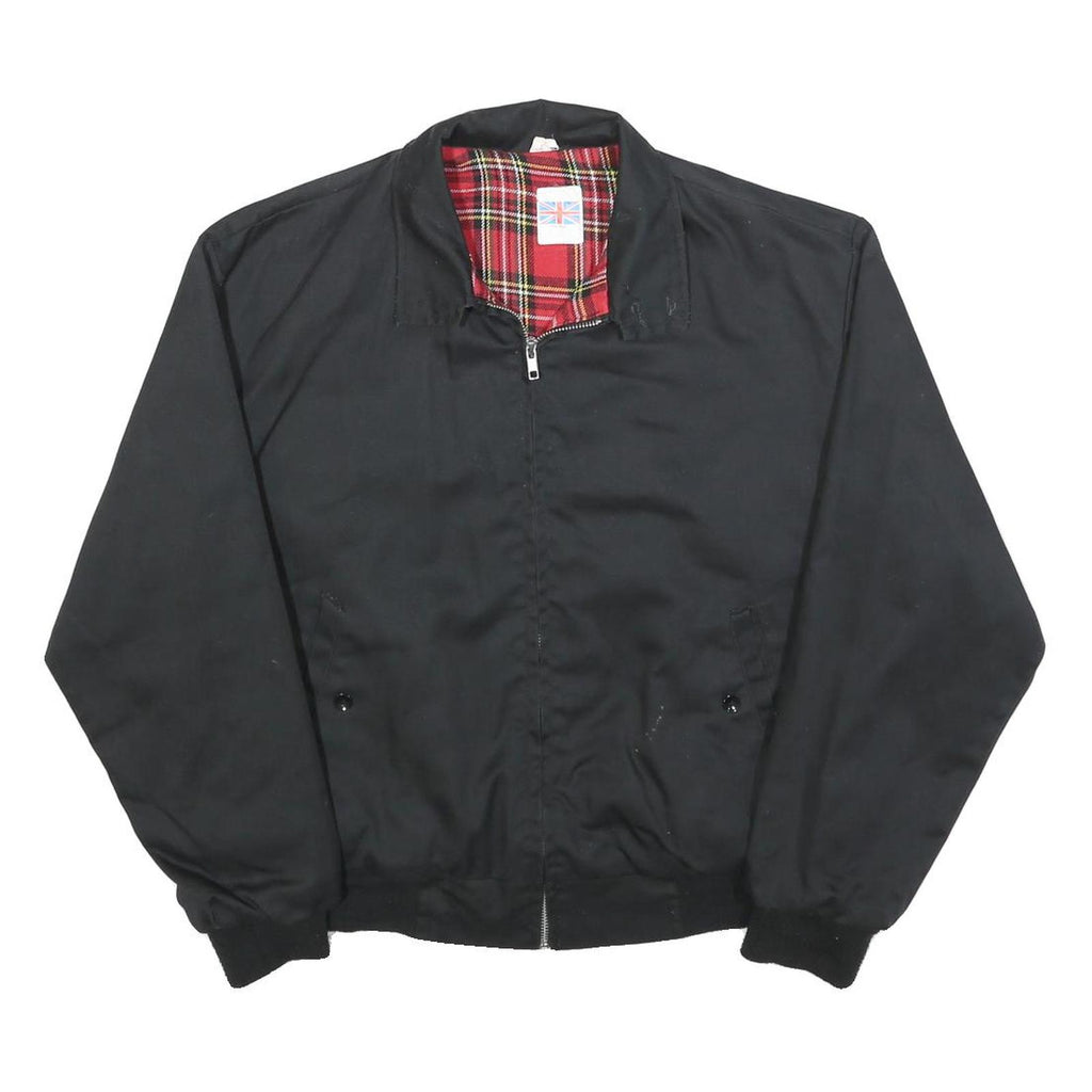 Mens Black Cotton Blend Bomber Jacket S Plain Zip Casual Lightweight Outerwear