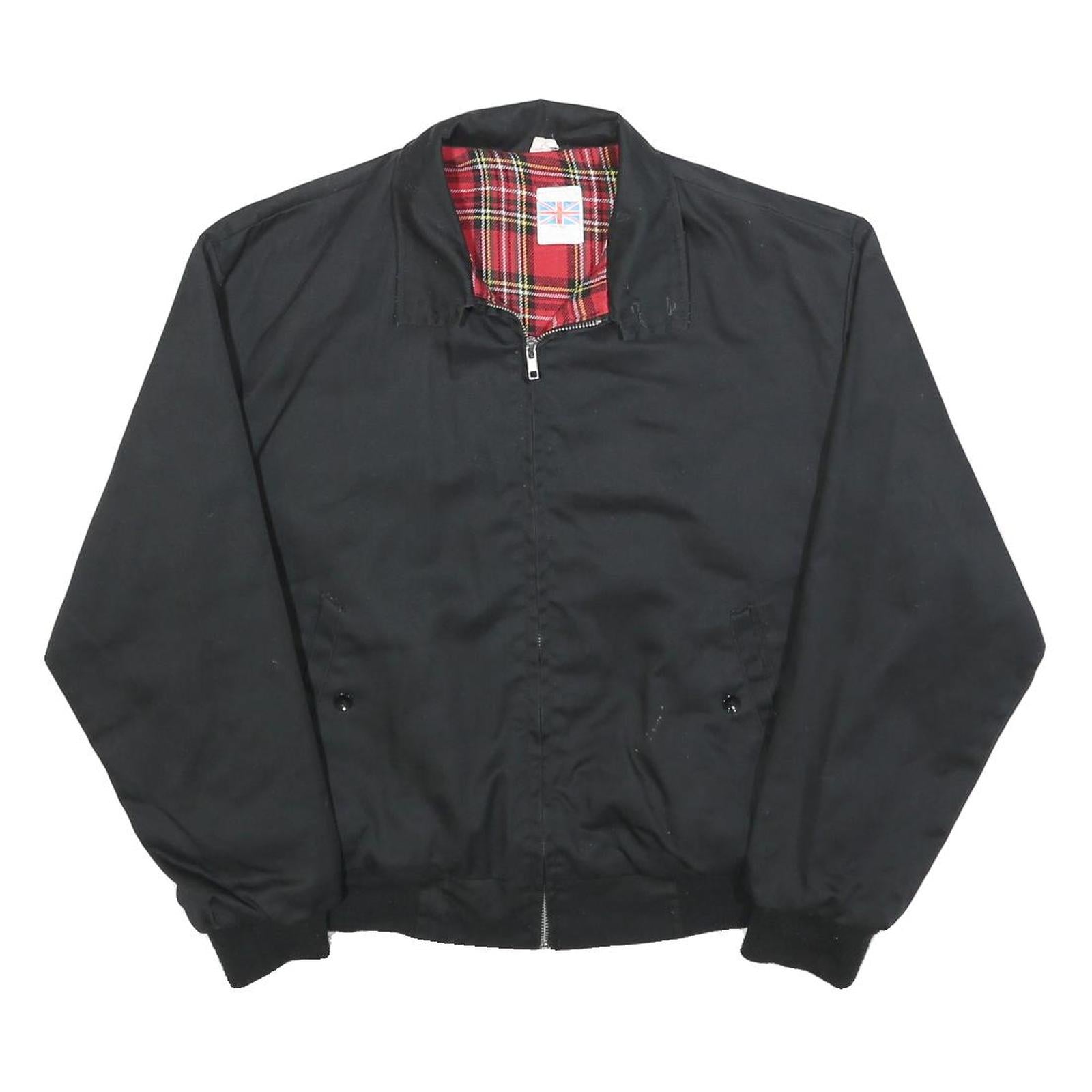 Mens Black Cotton Blend Bomber Jacket S Plain Zip Casual Lightweight Outerwear