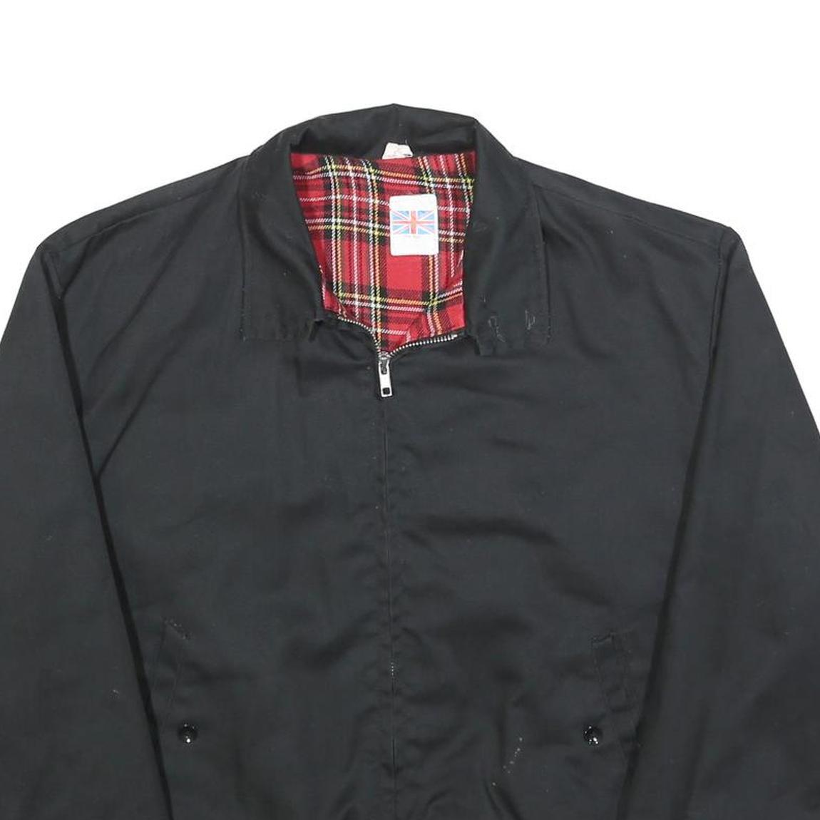 Mens Black Cotton Blend Bomber Jacket S Plain Zip Casual Lightweight Outerwear