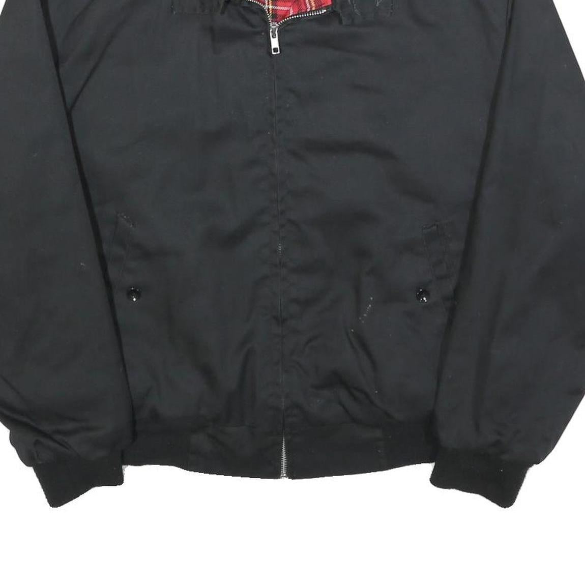 Mens Black Cotton Blend Bomber Jacket S Plain Zip Casual Lightweight Outerwear